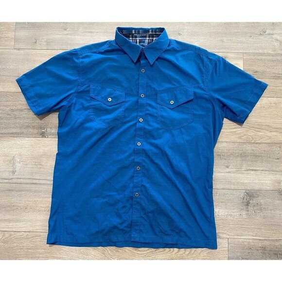 Kuhl Other - Kuhl KONQUER Plaid Short Sleeve Mens Large Button Down Blue Pocket Shirt READ